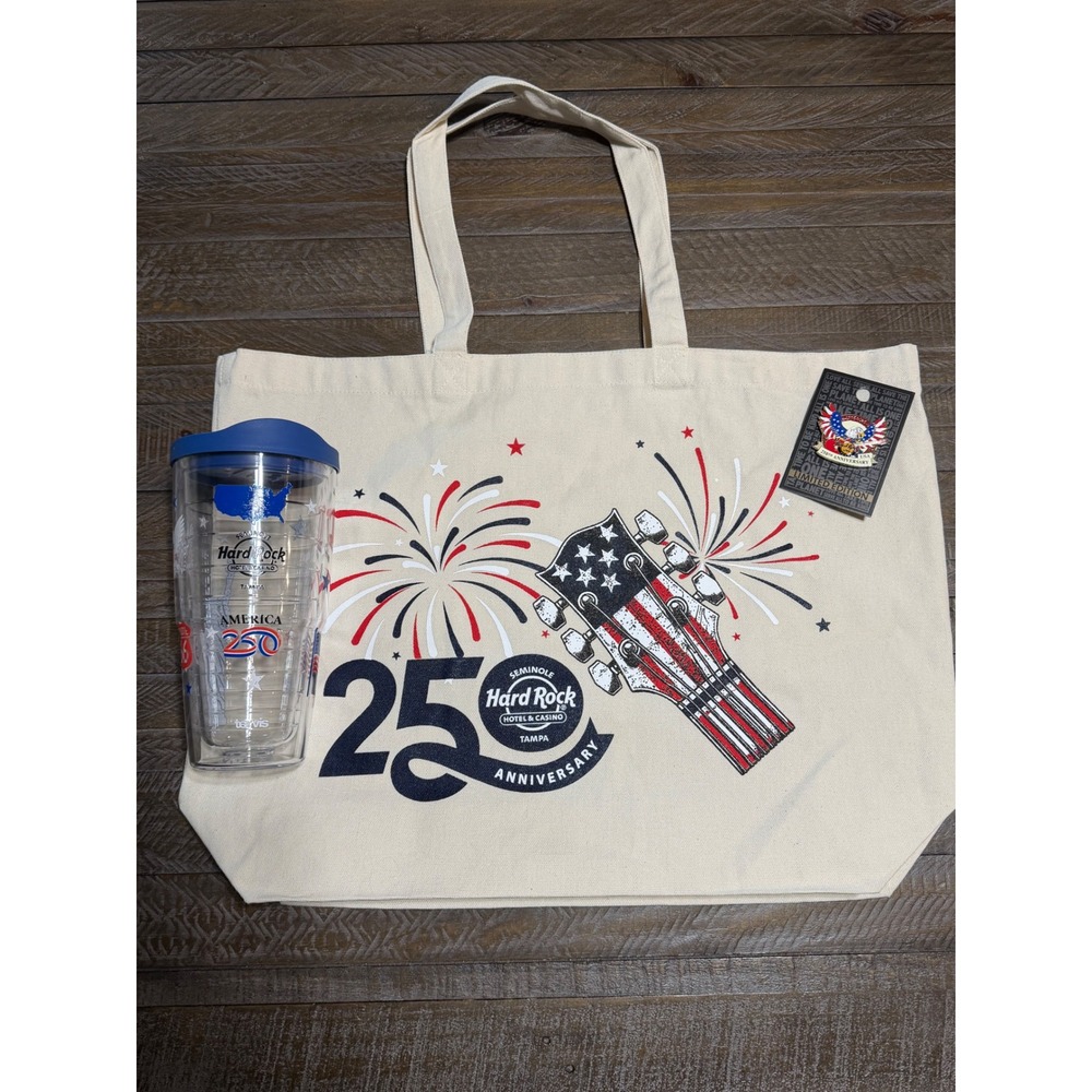 Hard Rock Cafe Tampa 250th Anniversary New Tote Tervis Tumbler Pin Set Americana